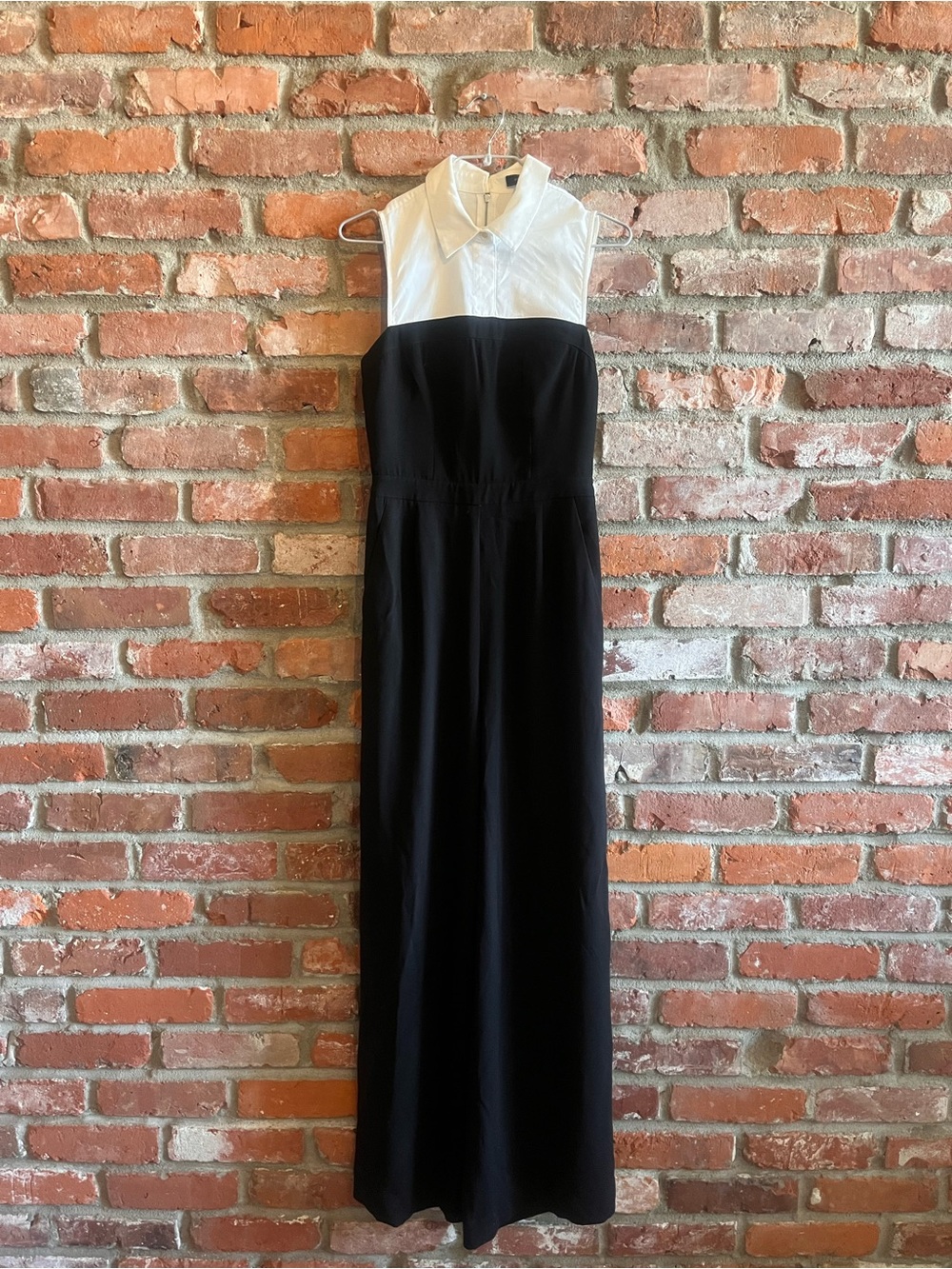 BCBG Two-Tone Black and White Sleeveless Collared Jumpsuit